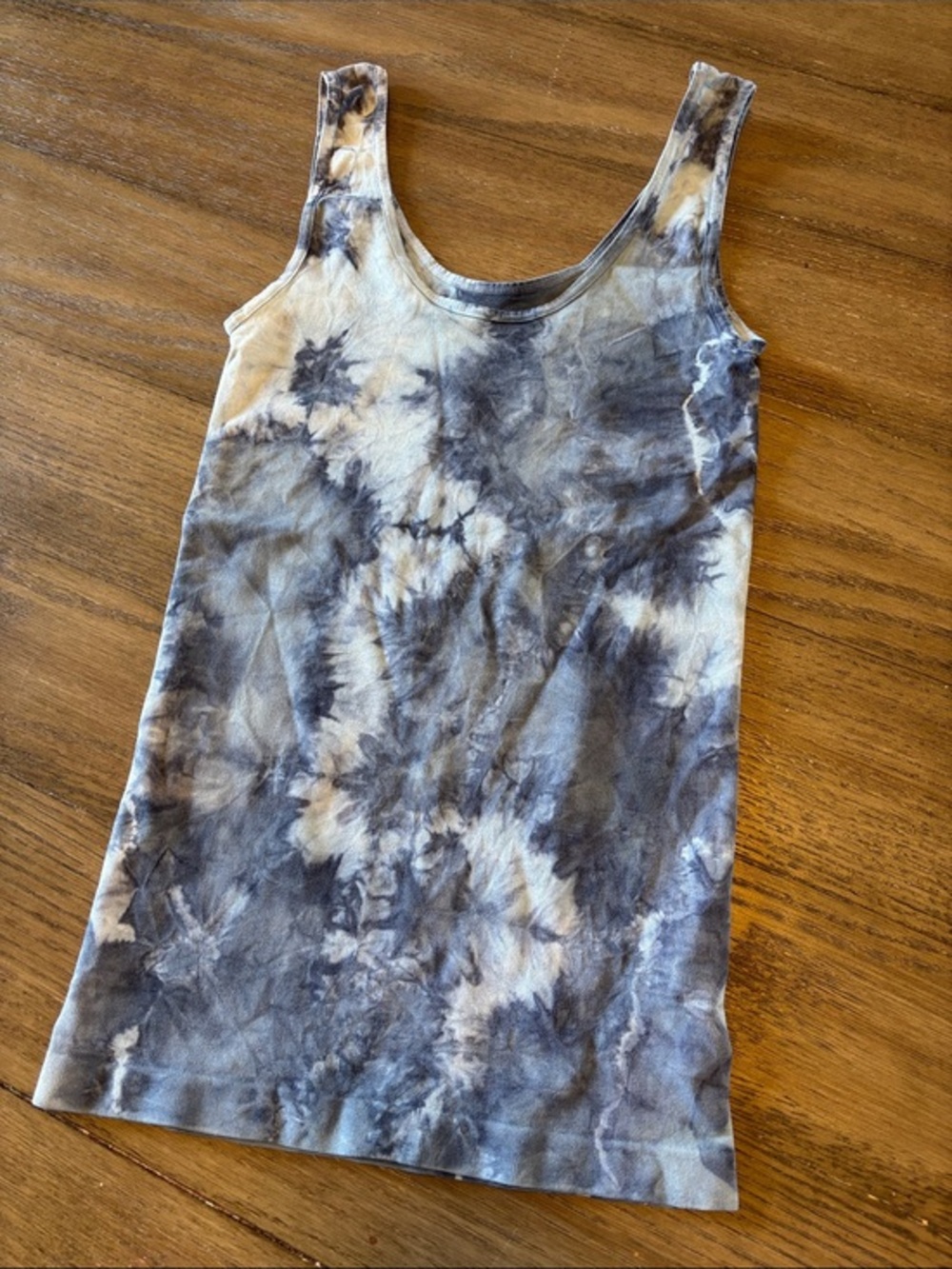 Free People Tie-Dye Scoop Neck Tank Top two toned blue stretchy ribbed tank top
